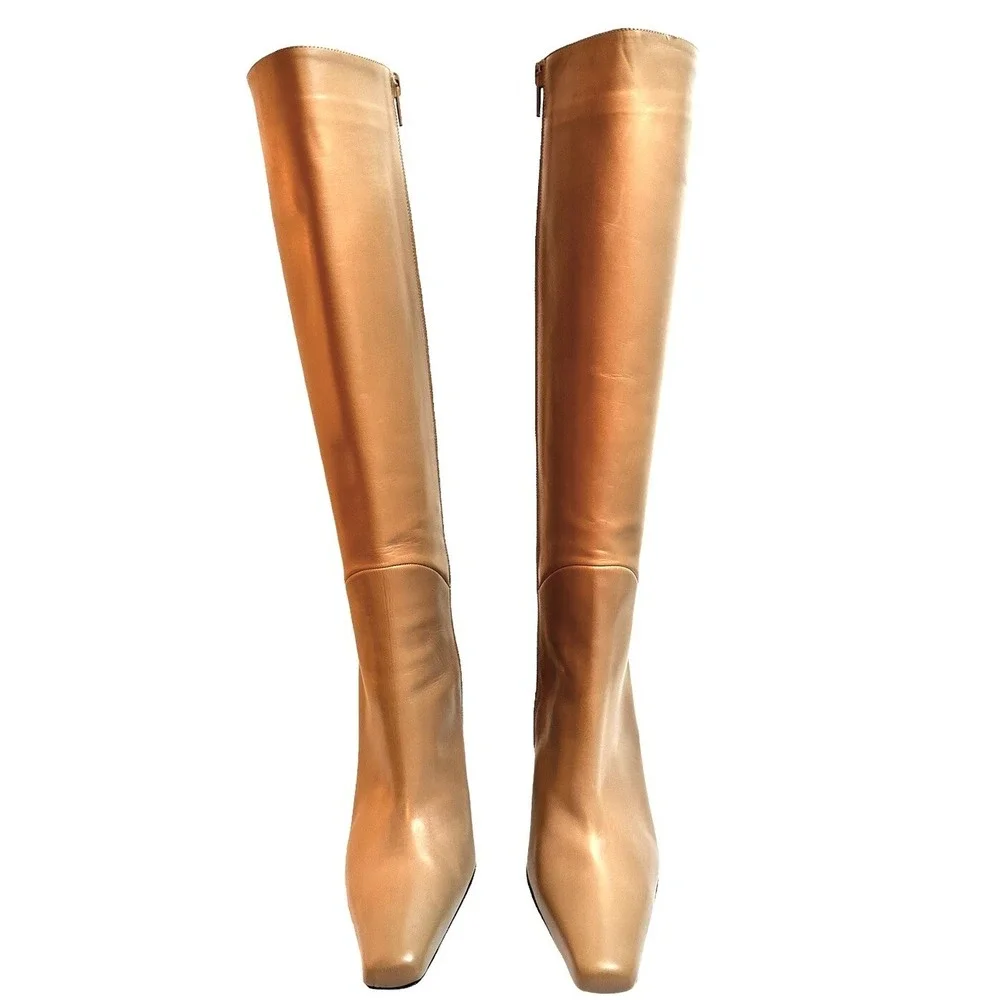 Via Spiga Leather Boots Tan Women's Knee High Ranch Cottagecore Sz 9.5 NEW Boho